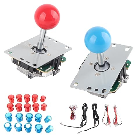 Sxhlseller Botones Luz LED Clara y Brillante Force Feedback Joystick Accesorios para 2 Jugadores para Consola de Juegos (rojo+azul)