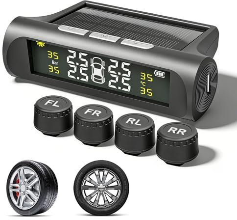 PORFOYO Sistema di controllo della pressione degli pneumatici, sistema di controllo della pressione dei pneumatici, materiale ABS, display digitale, sensore di pressione degli pneumatici, set per auto