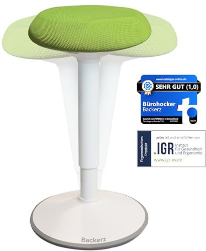 Backerz Sgabello ergonomico - Sgabello da ufficio - Vincitore del test - 40-60 cm - Altezza regolabile con funzione dondolo - Sedia da ufficio ergonomica antiscivolo - Sedia Scrivania - Vert