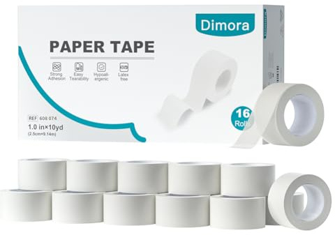 Dimora Paper Medical Tape 16 Rolls- Hypoallergenic White Surgical Tape for Sensitive Skin，Breathable First Aid Wound Tape with Pain-Free Removal，Secures Dressing and Medical Devices -2.5cm x 9.16m