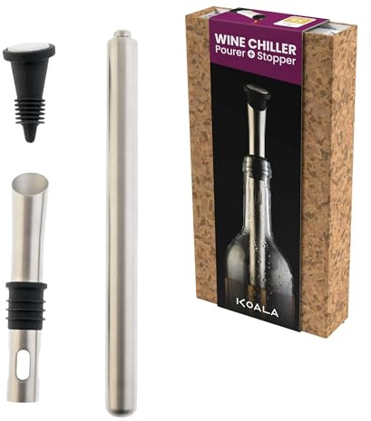 KOALA Enfriador de Botellas de Vino Premium - Barra Enfriadora de Acero Inoxidable con Gel Congelante Interior, Vertedor Antigoteo y Tapón Hermético - Accesorio 3 en 1