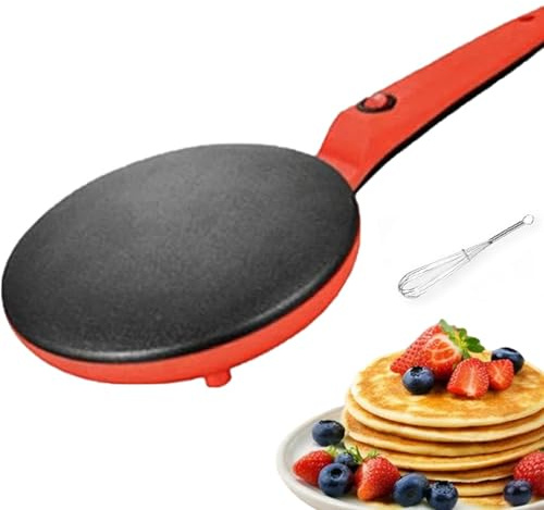 Crepera Eléctrica Instantánea De 8 Pulgadas, Calor Rápido, Antiadherente, Mini Máquina For Hacer Panqueques Portátil, Plancha Pequeña For El Desayuno, Sartén(Red)