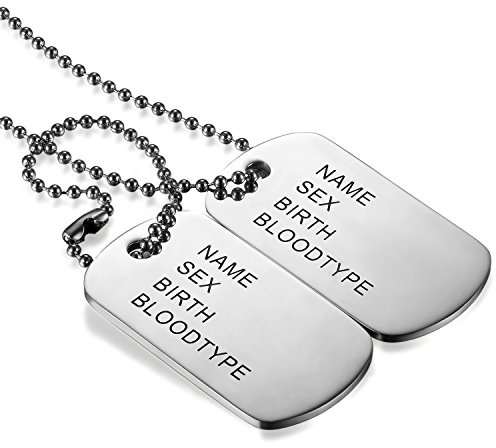 JewelryWe Schmuck Herren Männer Halskette, 2 Militärischen Erkennungsmarken Armee Stil Dog Tag Anhänger mit 70cm Kette, 5 Farben Wählbar