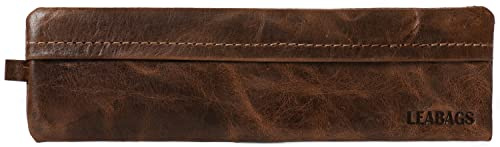 LEABAGS Leder Federmäppchen I Geräumiges Echtleder Federmappe I Federtasche für Beruf Uni Schule I Schlampermäppchen I Stiftetui I Stiftmappe I Ledermäppchen I Größe L I Vintage Cognac