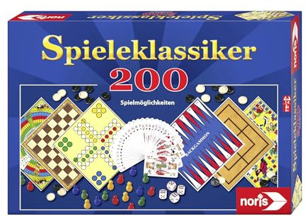 Noris 606111687 Spieleklassiker mit 200 Spielmöglichkeiten wie Skat, Mühle, Dame, Backgammon oder Nur keine Aufregung, für 1 bis 6 Spieler ab 6 Jahren