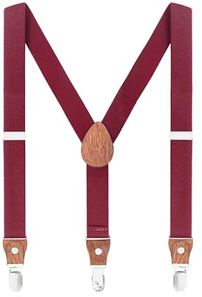 Baby småbarn barn hängslen för pojkar flickor 1-8 år barn elastiska och justerbara Y-rygg 3 klämmor 2,5 cm hängslen, Vanlig bordeaux röd, 1-8 År