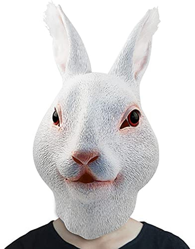 CreepyParty Rabbit Mask Animal Latex Full Head Realistic Masks Cute Fancy Dress for Halloween Carnival Costume Birthday Party