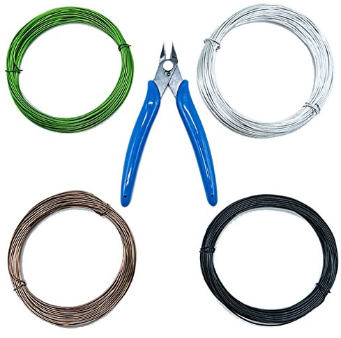 SZXMDKH 8 rotoli di filo per bonsai in alluminio da 1 mm, 500 m in totale, per bonsai e fai da te, con tronchesi (nero, 2 marroni, 2 argento, 2 verdi)