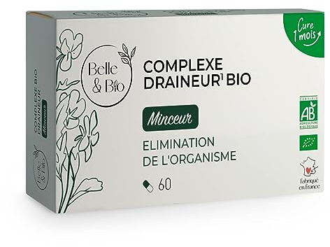 DETOX & DRAINAGE MINCEUR - Complexe Draineur Bio - 60 gélules - Certifié Bio par Ecocert - Maté Vert, Bouleau, Pissenlit, Artichaut et Reine des près - Fabriqué en France
