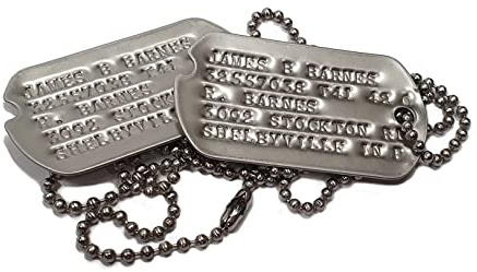 WW2 US Military 'Bucky Barnes' Erkennungsmarken-Set aus geprägtem Edelstahl