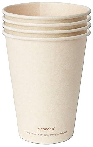 Wisefood Lot de 50 tasses à café en forme de canne à sucre - 200 ml - Blanc - Gobelets jetables biodégradables sans PLA / PE en bagasse (200, 300 ml)