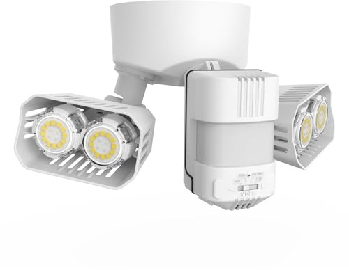 SANSI 28W 3500LM Motion Sensor Outdoor Lights, Flood Lights Outdoor Motion Sensor Security Lights Detector with 4 Mode 350W Equiv 5000K, IP65 Waterproof for Soffit, Garage, Yard (White) Hardwired