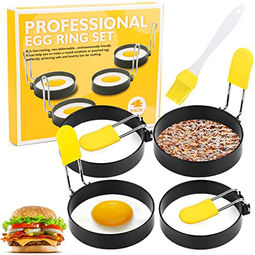 Stampi per uova fritte, 4 pezzi, anelli per uova fritte, in acciaio inox, per frittate, pancake, formine per uova fritte, frittelle, panini