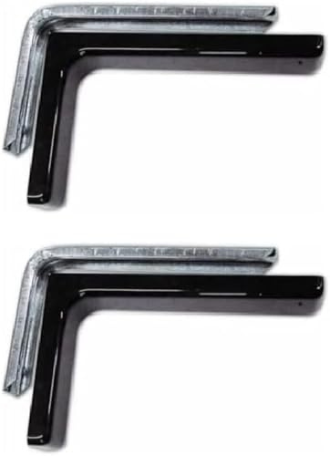 Coppia Staffe Reggimensola in Metallo Rivestito - Staffe Angolari Mensole a Parete - Supporto a L Mensole - Compresa di Viti Fissaggio e Copertura in PVC Colorato (24 cm, Nero)