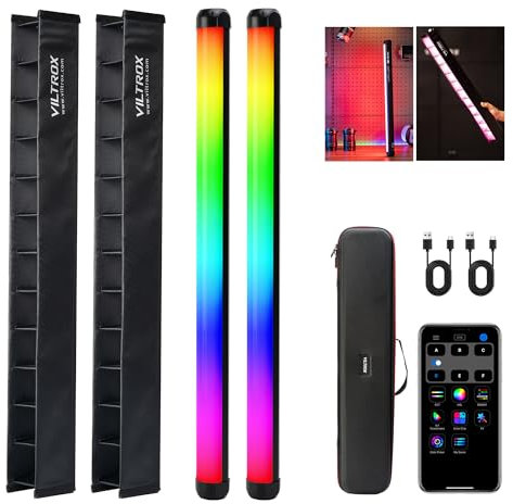 VILTROX K60 2 Pack RGB LED Video Light Stick with APP Control, Handheld 360° RGB Tube Light Wand for Photography, 2500K-8500K Dimmable, CRI97+,26 Light Scenes, LCD Display, 2200mAh Battery