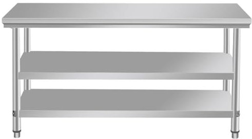 CHBMZ Tiefer Arbeitstisch aus Edelstahl mit 2 Regalen, Tisch für Die Zubereitung Von Speisen, mit Doppelten Ablageflächen für Den Innen - Und Außenbereich, für Garage, Haus (Size : 80x60x80cm/31x24x3
