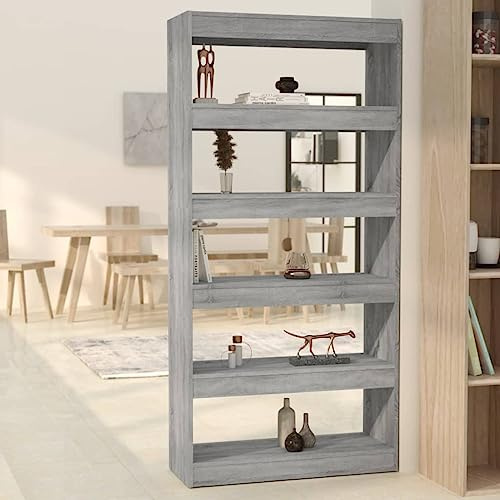 CKioict Eckvitrine Modernes Standregal Wohnzimmermöbel Bücherregal/Raumteiler Grau Sonoma 80x30x166 cm Holzwerkstofffür Wohnzimmer, Schlafzimmer, Büro