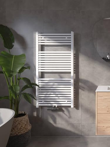 Saqu Badheizkörper Cole Weiß 60x120 cm 701W - Design Heizkörper Handtuchwärmer Handtuchtrockner Handtuchheizkörper Handtuchheizung Handtuchheizer Badezimmer Heizung