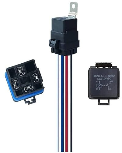 Meskliu Relais étanche 60 A 12 V 4 broches SPST pour moteur de véhicule avec câble 12 AWG 18 AWG, relais de voiture avec prise pour voiture, moto, camion
