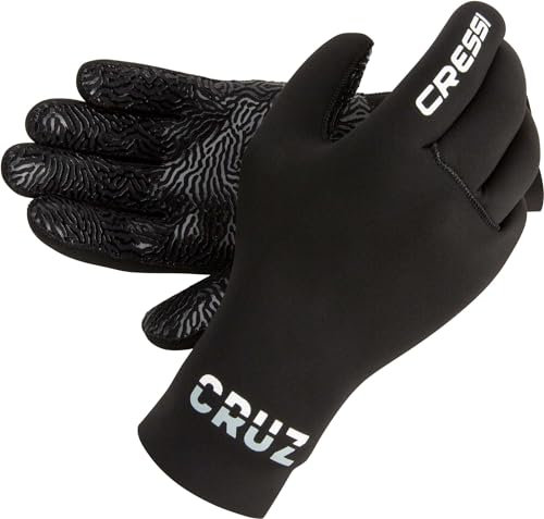 Cressi Cruz Gloves 3mm - Neopren Tauchhandschuhe Schwarz 3mm Anti Slip Palm System, L/4, Erwachsene Unisex