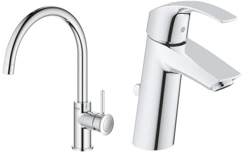 GROHE Start Classic - Einhand- Spültischarmatur & Eurosmart - Badarmatur Einhand- Waschtischarmatur (M- Auslauf, mit Zugstangen- Auslaufgarnitur), chrom, 23322001