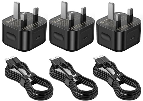 3PC Samsung Super Fast Charger 25W, Samsung USB C Fast Charging Plug and Cable USB C to C 2M for Samsung Galaxy S23 Ultra S22 S21fe S20 A33 A53 A54 A14 Z Flip/Fold 4,USB Type C Plug UK Wall Charger