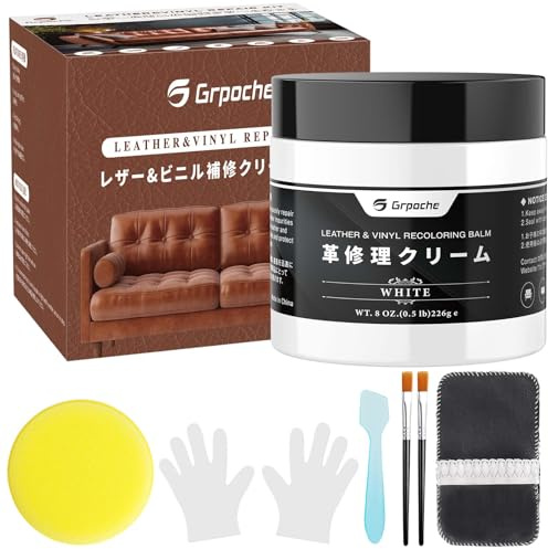 Kit Reparation Cuir, 200g Teinture Cuir Blanc, Kit De Crème De Réparation du Cuir Réparer Les éraflures et la Décoloration sur Canapés Sièges d'auto, Chaussures et Selles