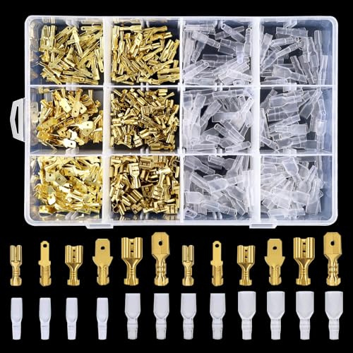 450 Stück Flachsteckhülsen Set Kabelschuhe Flachstecker, 2,8 mm 4,8 mm 6,3 mm, Flachsteckhülsen, Quetschverbinder Anschlussklemmen Kits, mit Isolierhülse Sortiment Kit Für Elektrische Verbindungen