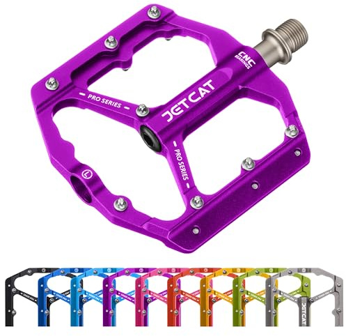 JETCAT Mountain Bike Pedals Flat - MTB Pedals Flat, Bicycle Pedals, Road Bike Pedals, BMX Pedals, for BMX MTN Road Gravel EBike, Specialized Parts, Adults, Aluminum Metal Stamp 9/16 Purple