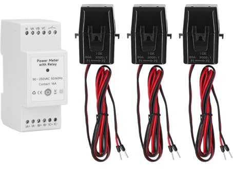 WiFi-Leistungsmesser, Echtzeit-Energiemonitor für Smart Home, 3-Phasen-Stromverbrauchsmesser mit 3 CT-Klemmsensoren, Einfache Fernüberwachung per APP, Unterstützt Sprachsteuerung
