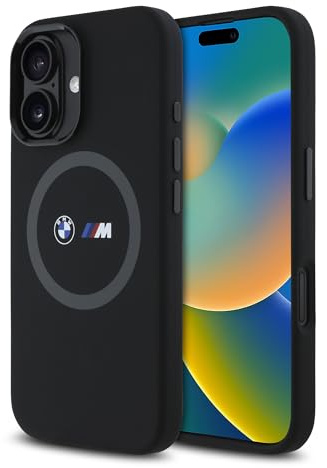CG Mobile BMW HC M Coque de téléphone conçue pour iPhone 16, Durable, résistante aux Chocs, Compatible avec MagSafe, Coque en Silicone imprimé avec Anneau Noir
