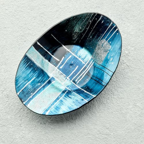Sienna Glass Piazza Blue Oval Glass Bowl – Handcrafted 24.5cm x 17cm x 5cm Decorative Bowl with Elegant Mosaic Design – Stylish Centerpiece for Home, Kitchen, Dining Room, and Special Occasions