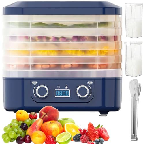 Déshydrateurs Alimentaires à 5 Niveaux, déshydrateur électrique en Acier Inoxydable avec 3 Accessoires, contrôle de température réglable par LED, minuterie 48h, déshydrateur Alimentaire pour Fruits