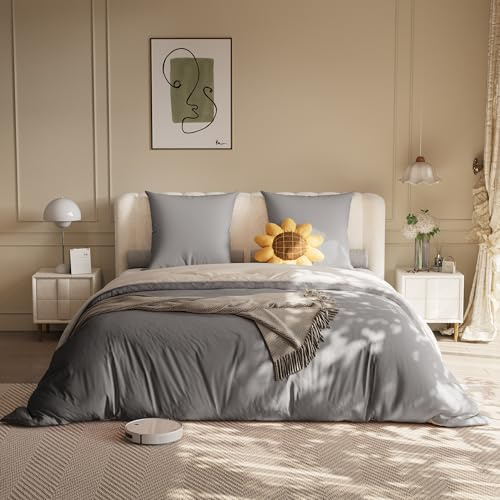 BLSYHDH Parure de Lit 4 PièCes 140x200,Ensemble de Literie Housse de Couette 140x200 avec 1 Drap Housse et 1 Housse de Couette et 2 Taies D'Oreillers (Gris foncé + Gris Clair, 140x200)
