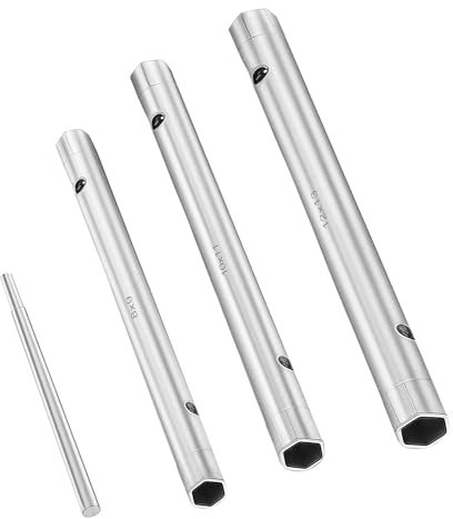 Pavlleen Rohr-Steckschlüssel-Set 4-tlg 8x9/10x11/12x13mm mit Drehdorn&Drehstange Werkzeugstahl für Wasserhahn-Montage Nahtlose Hohlschaft-Doppelstecker für Sechskantmuttern&Untertisch ZYT186