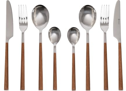 BERGER Wood Besteck Set 16-teilig | Elegantes Essbesteck | Robustes & langlebiges Edelstahl Besteckset mit Messer Gabel Löffel für 4 Personen | Tafelbesteck für Camping Haushalt