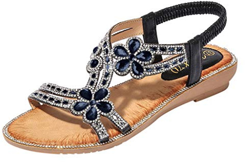 Sandales à paillettes pour femmes été confortables chaussures élégantes sandales plates argentées festives mariage sandales pour femmes élastique slingback bride en T chaussures de plage filles bohème