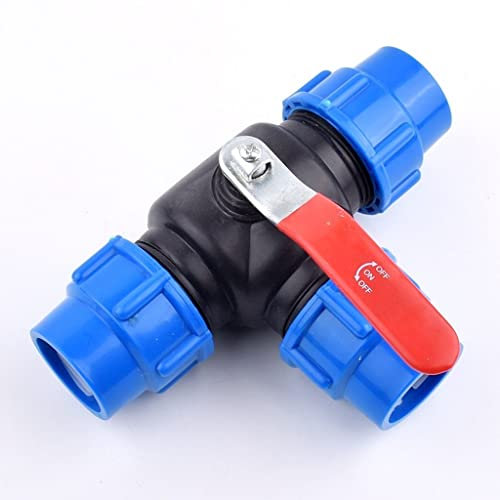 PRXFRWOW Plumbing Fittings Ball Valve 1pcs Water Pipe Plastic Copper Core Ball Valve 3-Way Quick Connector T-Type PVC PE Fast Connection(50mm Inner Dia)