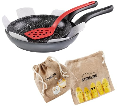 STONELINE Made in Germany Pfannenset Magnetgriff 6 teilig, 24/28 cm, Antihaft beschichtete Pfanne mit echten Steinpartikeln, Pfanne Induktion Backofengeeignet, alle Herdarten, Öl Fett freies Braten