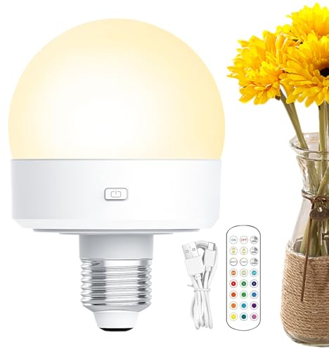 Bombilla de batería – Bombillas recargables, colores regulables, paquete de 6 bombillas LED recargables | Bombilla alimentada por batería de 4 temporizadores 1800 mAh, paquete de 6 bombillas LED de