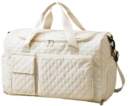 Damen-Sporttasche, Reisetasche, Schulterriemen, Nass- und Trockenfach, großer Stauraum, perfekt für Fitnessstudio, 44 x 20 x 42 cm, beige, Refer to Description, Unisex