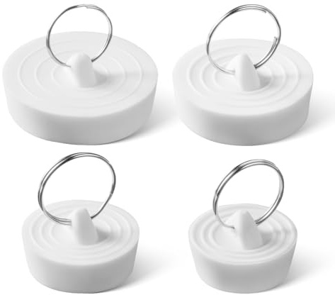 PEAPIN 4PCS Bath Plug, Universal Sink Plug with Hanging, for UK Sink, Kitchen, Wash Basin, Bathroom (4 Sizes)