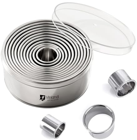 12 Pcs 304 Stainless Steel Biscuit Cutter Set, Round Cookie Cutters for Baking (1/2/3/4/5'') with PP Storage Box, Dough Pastry Cake Circle Cutting Ring Molds, Non-Rust Double Thickness & 2.1‘’ High