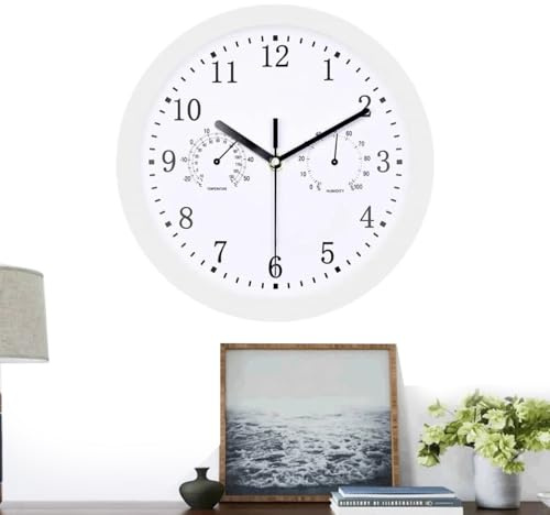 Genérico Reloj Exterior - Reloj De Jardín Silencioso con Alarma,Reloj De Pared Silencioso con Higrómetro para Baño, Terraza, Porche Y Piscina