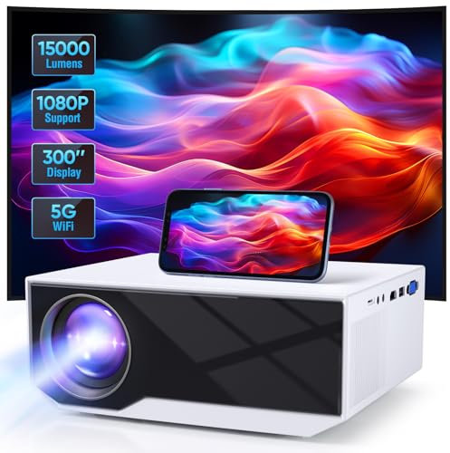Wielio Beamer Full HD 1080P, WiFi&Bluetooth Tragbarer 15000 Lumens Mini Beamer Heimkino Projektor, 300 Max Bild Kompatibel mit iOS/Android/Laptop/HDMI/USB/X-Box
