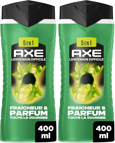 AXE - Gel Douche Homme 5en1 - Lendemain Difficile - 24h Hydratant - 87% d'Ingrédients d'origine naturelle - Parfum frais d'agrumes - 400ml (Lot de 2)