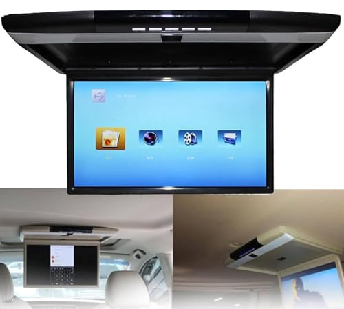 Monitor da tetto ribaltabile per auto,Lettore stereo per auto con TV digitale HD 1080p a soffitto, visione completa,Schermo LCD HD da 17,3 pollici,Con HDMI, USB, SD, IR, FM,Black