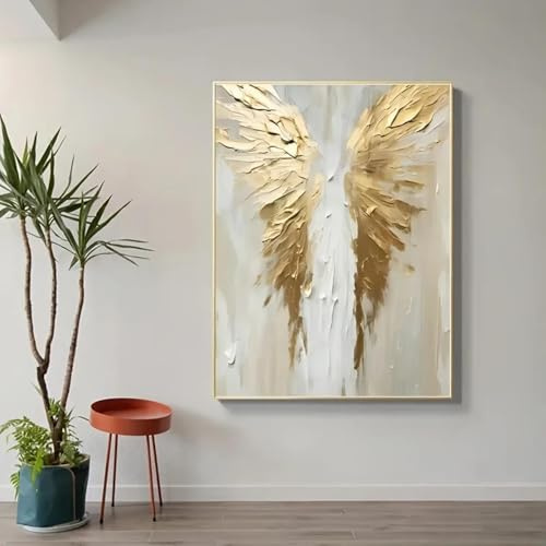 ZHUOYA Golden Wings-Druck, Gemälde auf Leinwand, 2D, abstrakte Engelsflügel, Wandkunst, Bild, große Heimdekoration für Wohnzimmer, Schlafzimmer, 80 x 120 cm, rahmenlos