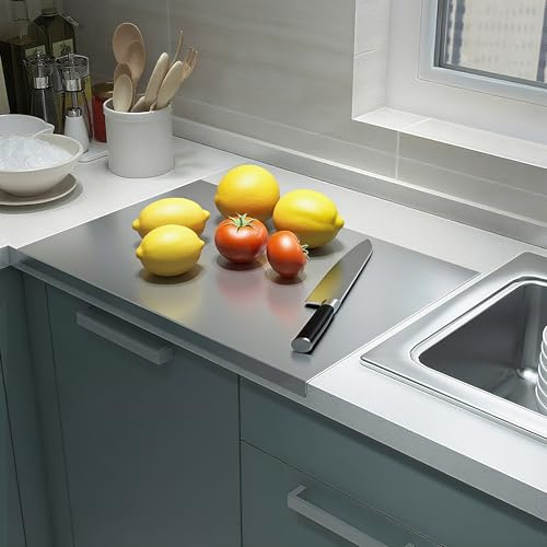 JanYoo 304 Edelstahl-Schneidebrett 30x40cm,Küche Schneidbrettchen 2mm Dicke | Schweres Schneidebrett mit Anschlagkante,Arbeitsplatte Küchenplatte zum Kneten,Schneiden,Backen Brot,Fleisch,Gemüse