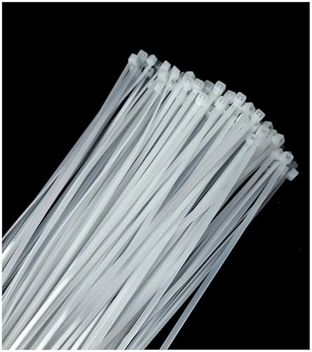 Menylon Kabelbinder, weiß, 100 Stück, 200 mm x 4 mm, transparent, Kunststoff, Nylon, selbstsichernde Drahtbinder für Zuhause, Büro, Garten und Außenbereich